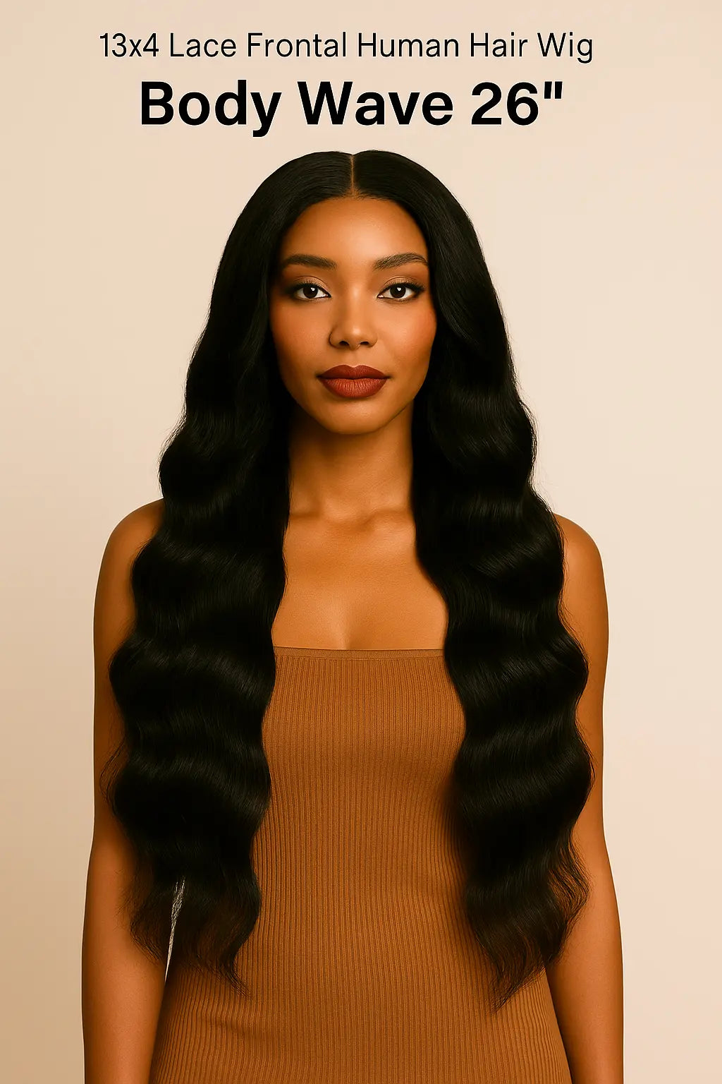 Black woman wearing 26 inch body wave 13×4 lace frontal wig, soft bouncy curls, natural scalp melt Unice