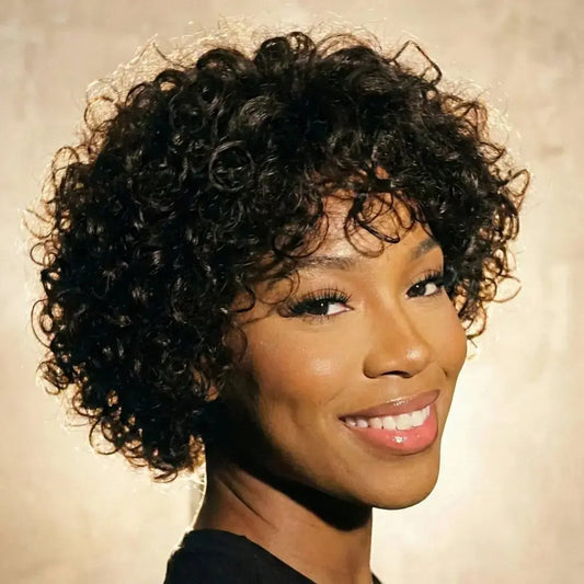 Easy-Go Short Jerry Curl Afro Pixie Wig with Bangs KIWI HAIR BEAUTY