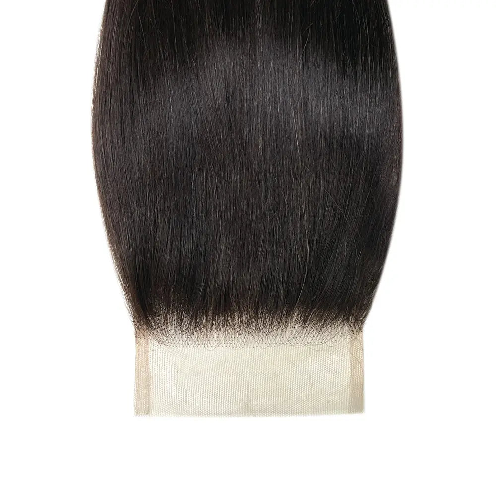 KIWI 2x6 HD lace closure straight human hair flat lay view, silky smooth texture, natural black color, no shedding, no tangling, perfect for natural sew-in hairstyles