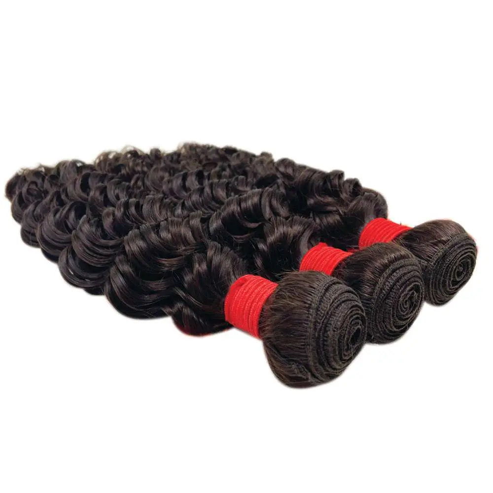 Virgin Deep Curl Human Hair Bundles – 3-Pack, Natural Black, Colors #1, 1B, 2, 4