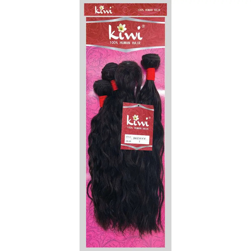 KIWI Virgin Human Hair – Water Wave Style, 4 Bundles with Swirl Lace Closure, 14–20 Inch, Color #1B