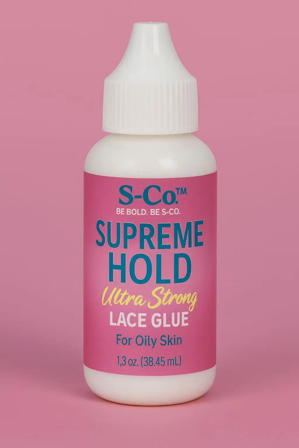 S-Co™ Lace Lock Elite Professional Lace Adhesive in black and gold bottle – ultra-fast, invisible, waterproof and sweat-proof wig glue, safe for all skin types.