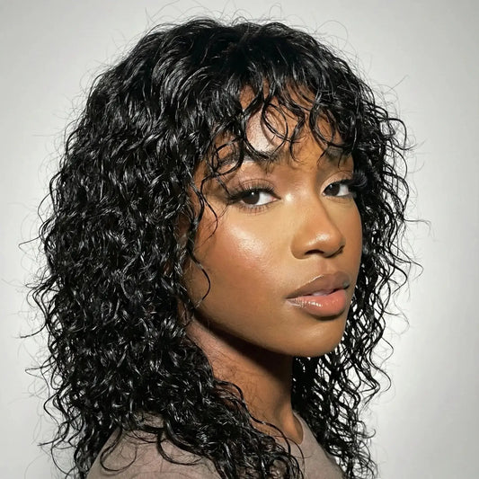 Easy-Go Water Wave Curly Wig with Bangs KIWI HAIR BEAUTY