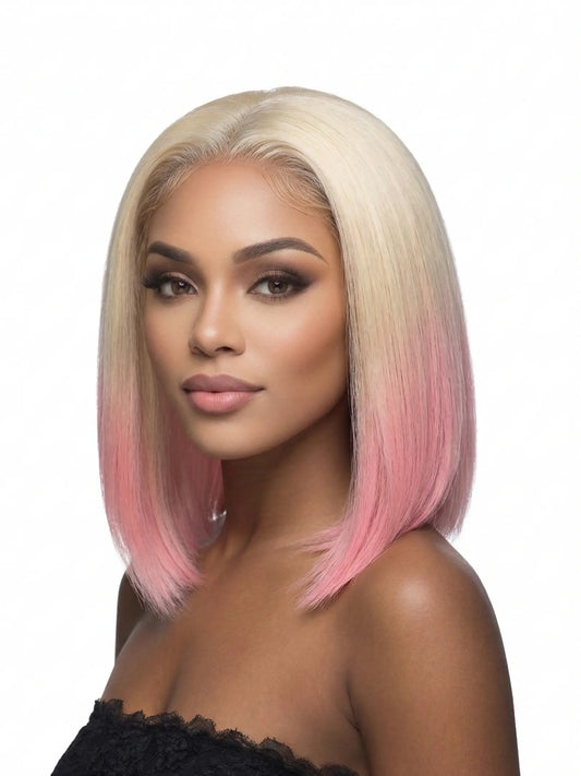 Pink Lemonade Blonde ombre lace front bob wig, 10 inch