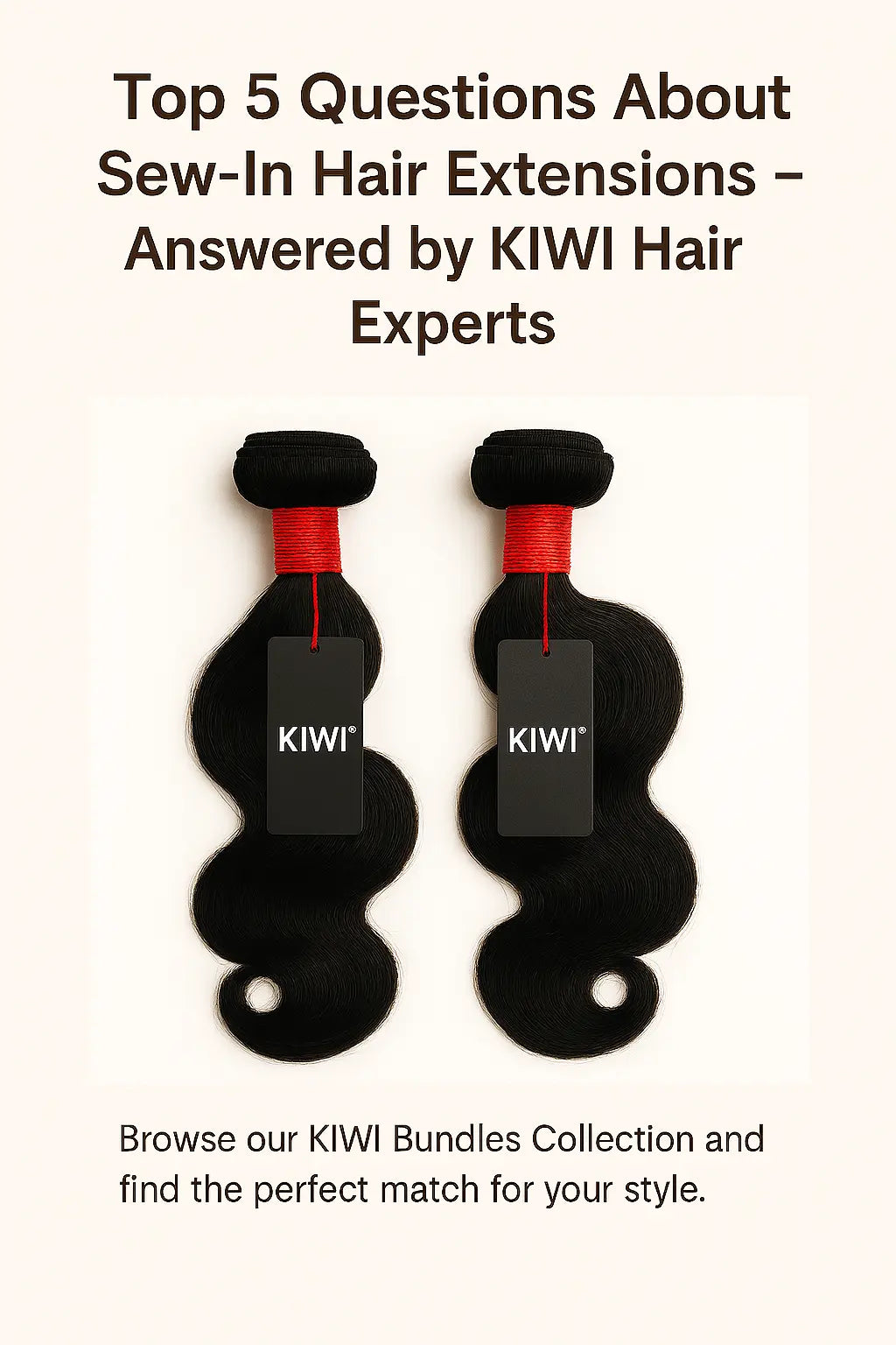 KIWI sew-in hair extensions bundles with red string packaging – 100% human hair for Black women