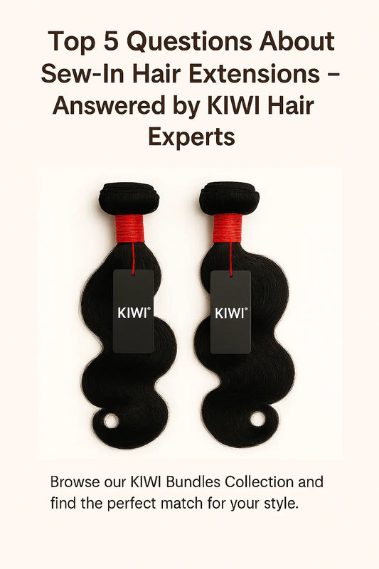 KIWI sew-in hair extensions bundles with red string packaging – 100% human hair for Black women