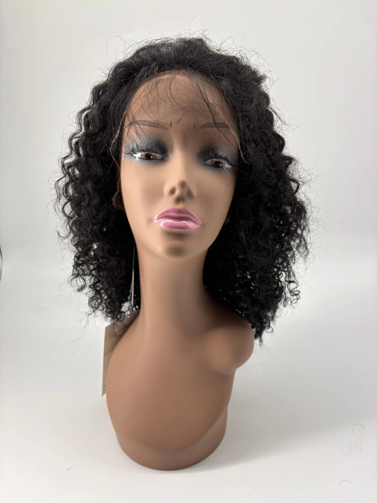 14" Curly Human Hair Lace Front Wig – Color 1 Black KIWI HAIR BEAUTY
