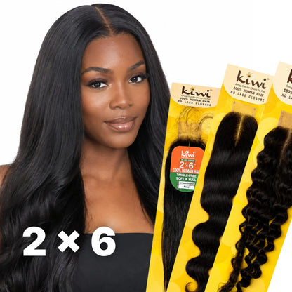 KIWI® 2×6 HD Lace Closure – Straight, Body Wave & Deep Wave Human Hair KIWI HAIR BEAUTY