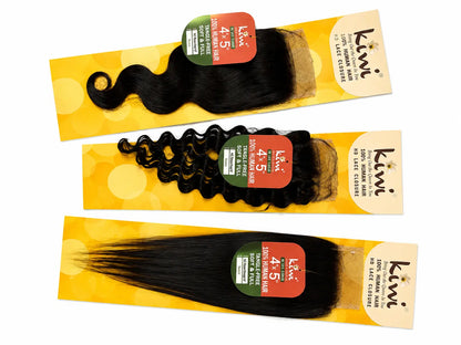 KIWI® 4×5 HD Lace Closure – Straight, Body Wave & Deep Wave Human Hair KIWI HAIR BEAUTY