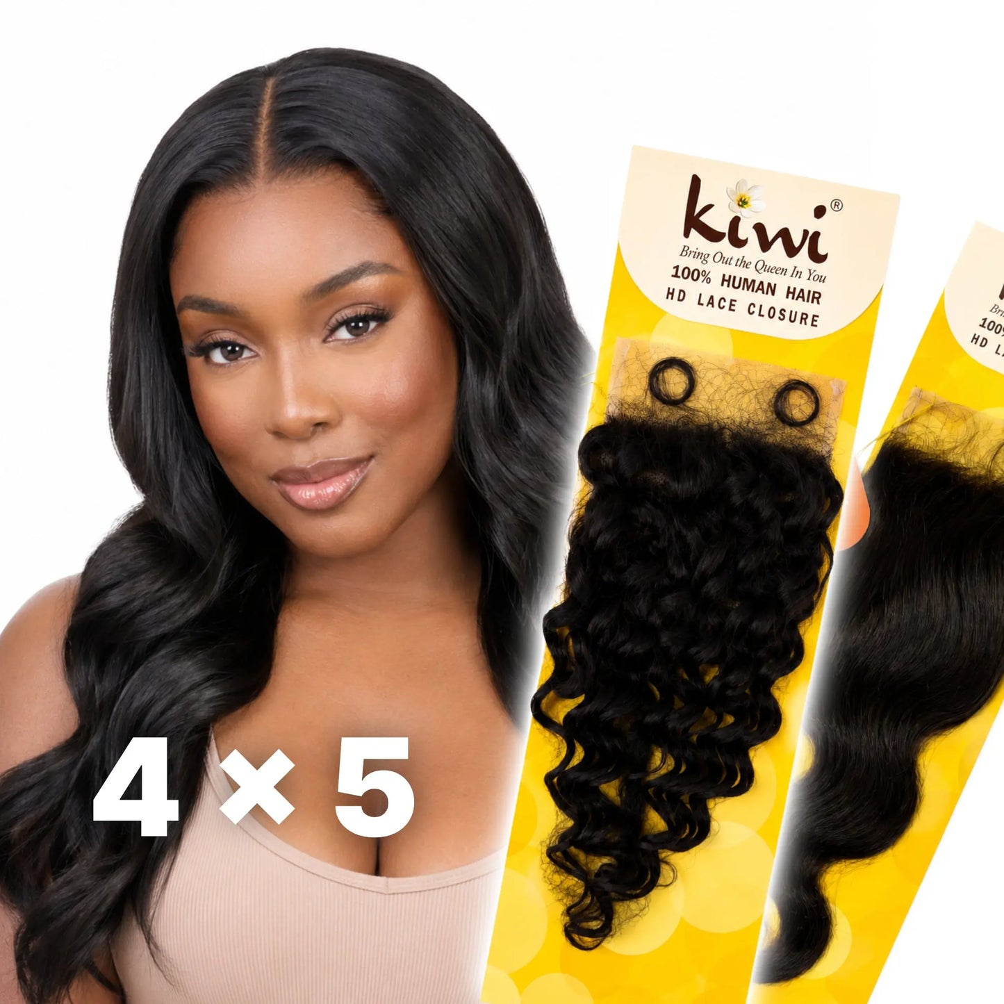 KIWI® 4×5 HD Lace Closure – Straight, Body Wave & Deep Wave Human Hair KIWI HAIR BEAUTY