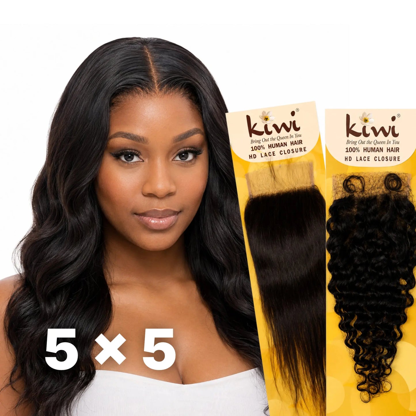 KIWI® 5×5 HD Lace Closure – Straight, Body Wave & Deep Wave Human Hair KIWI HAIR BEAUTY