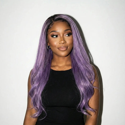 24" Balayage Purple Synthetic Lace Frontal Wig – Rooted Purple Straight Style KIWI HAIR BEAUTY