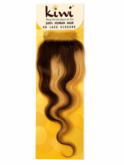 KIWI® HD Lace Closure – Highlight Brown Blonde Straight & Body Wave 100% Human Hair | 4×5 Size