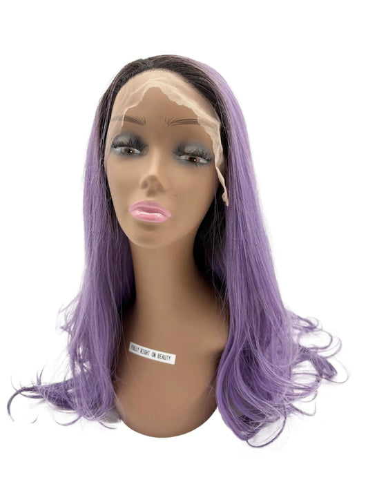 24" Balayage Purple Synthetic Lace Frontal Wig – Rooted Purple Straight Style