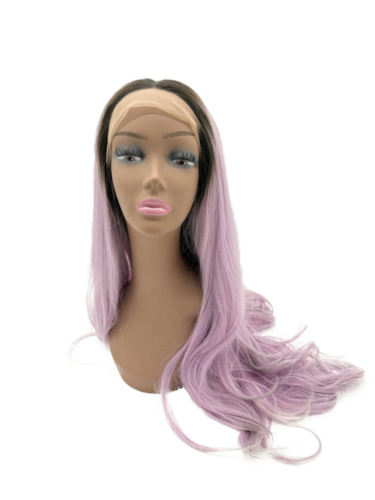 24” T1B/Lavender Synthetic Lace Frontal Wig – Bold Color, Soft Flow