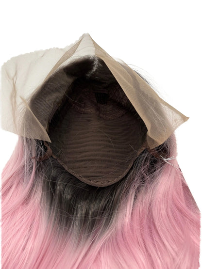 24" T1B/Pink Synthetic Lace Frontal Wig