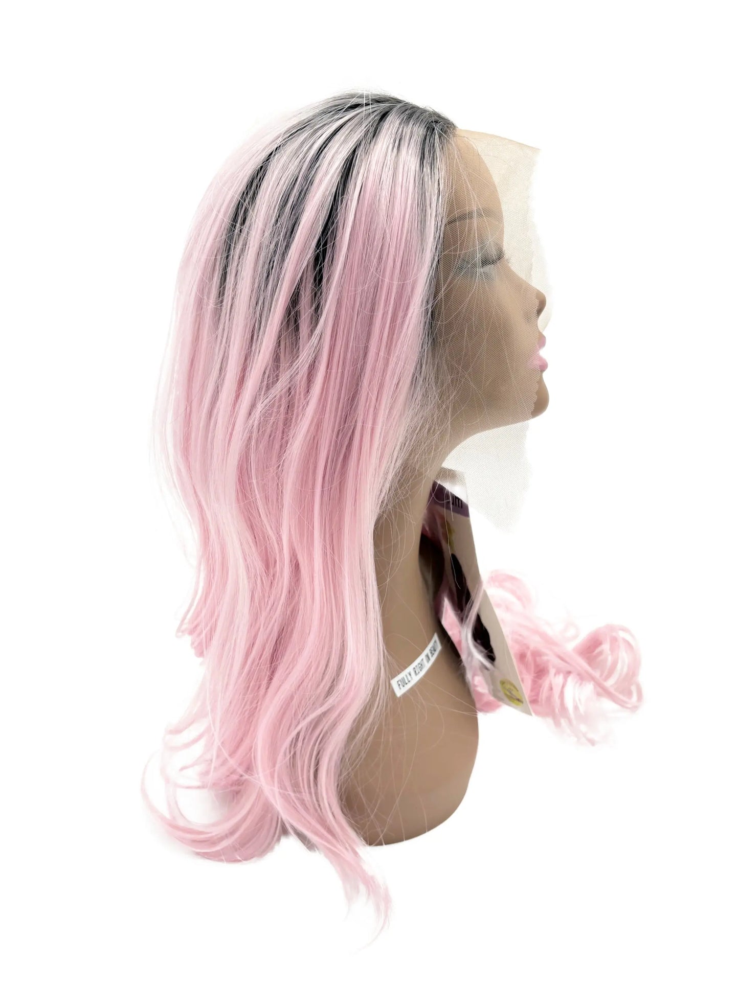 24" T1B/Pink Synthetic Lace Frontal Wig