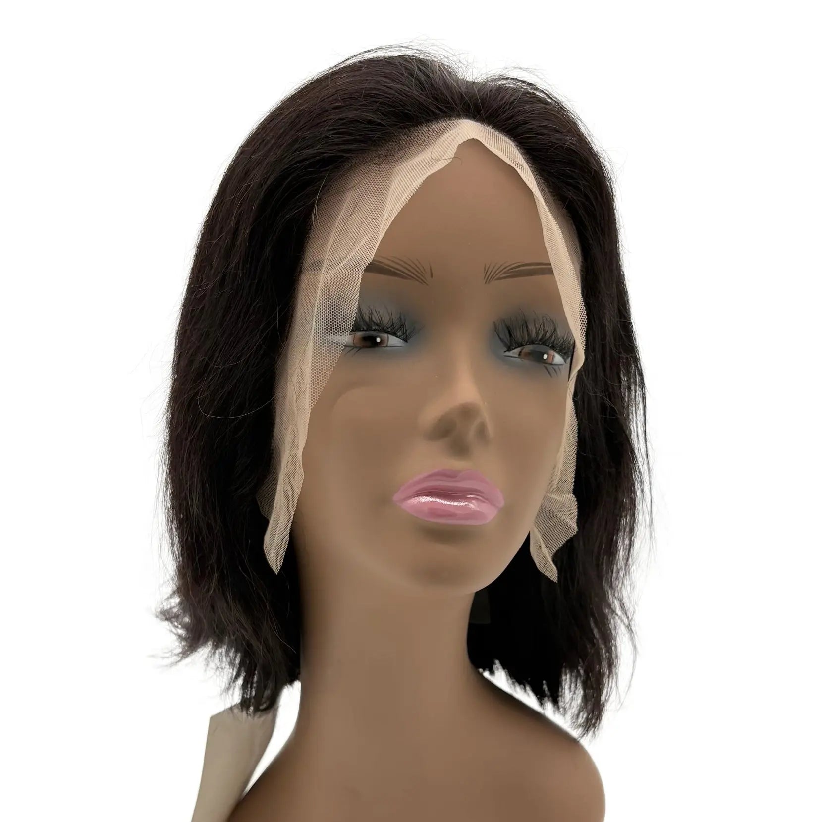 Mannequin head with a wig on a white background