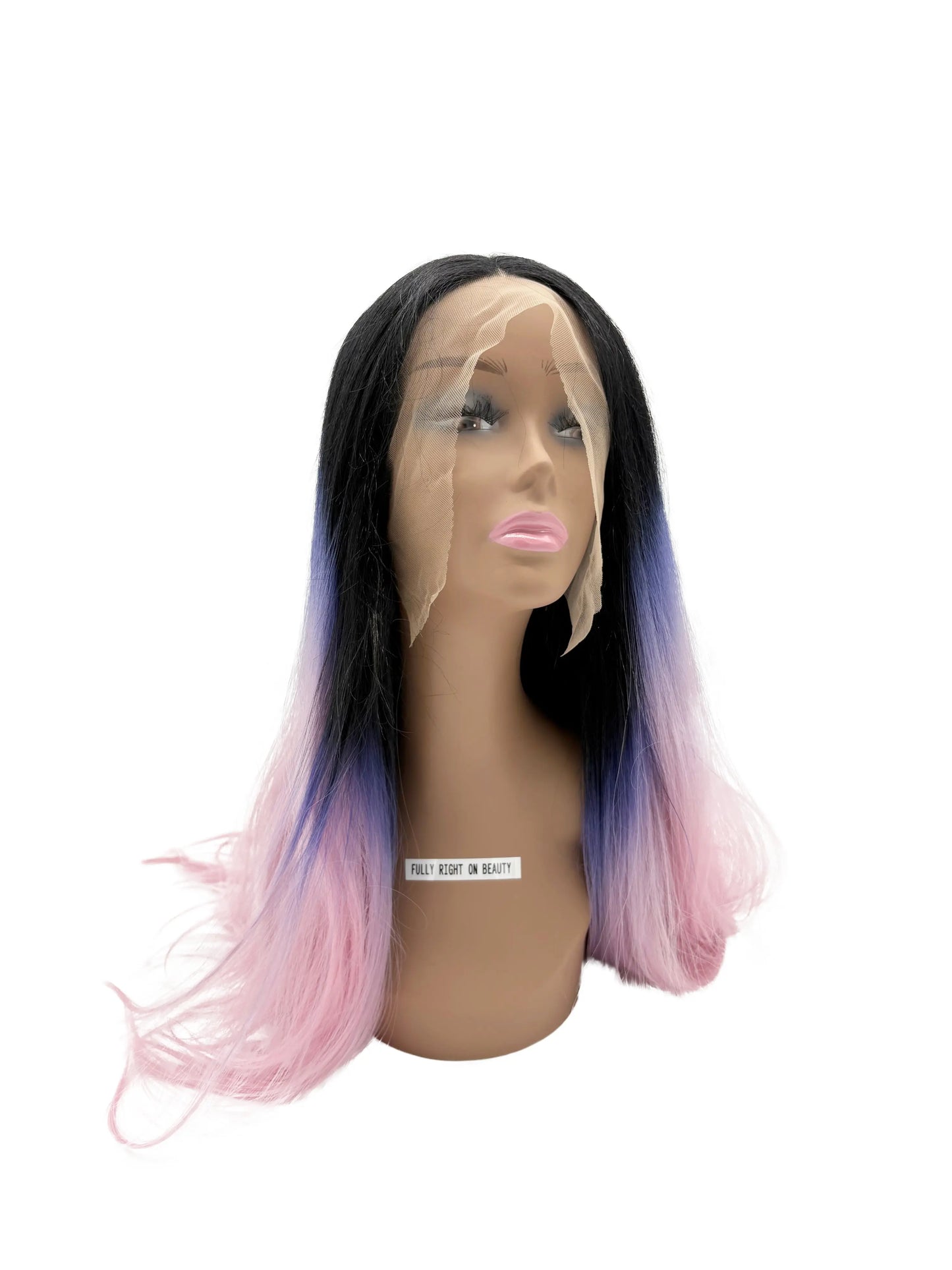 24 Inch Ombre Lace Front Wig: Black, Purple, Pink Heat Resistant Synthetic Hair