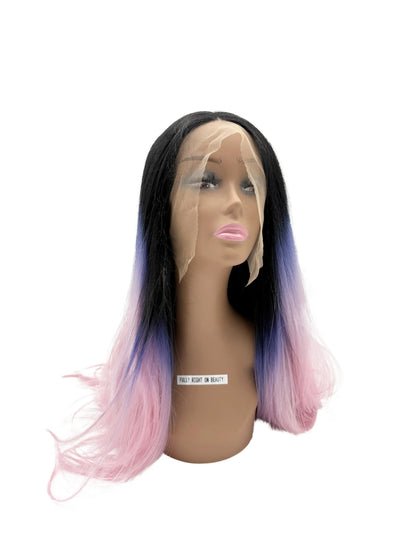 24 Inch Ombre Lace Front Wig: Black, Purple, Pink Heat Resistant Synthetic Hair