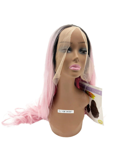 24" T1B/Pink Synthetic Lace Frontal Wig