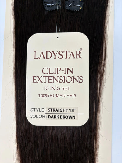 LADYSTAR® 10 Pcs Clip-In Hair Extensions | Human Hair Extensions for Length & Volume LADYSTAR