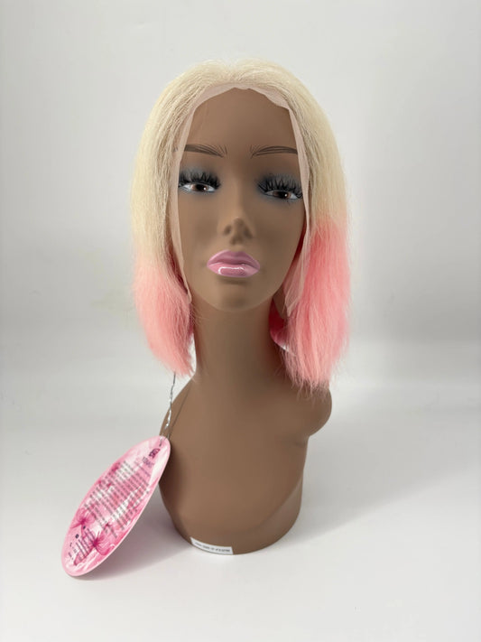 Ombre Lace Front Bob Wig – Pink Lemonade Blonde – 10” KIWI HAIR BEAUTY