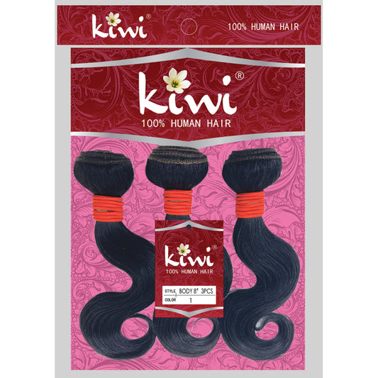 KIWI 100% Human Hair Body Wave 3 Bundles – 14 Inch, Color #1B Natural Black, Tangle-Free