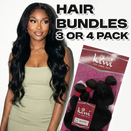 KIWI® 100% Human Hair Bundles – 3 or 4 Pack | Straight, Body Wave, Water Wave | 8–16 Inch My Store