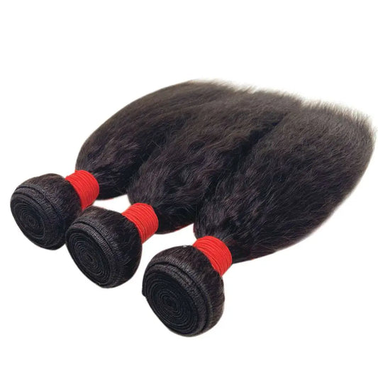 KIWI 100% Human Hair Kinky Straight 3 Bundles – Colors #1 Jet Black, #1B Natural Black, #2 Dark Brown, #4 Medium Brown