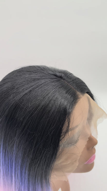 24 Inch Ombre Lace Front Wig: Black, Purple, Pink Heat Resistant Synthetic Hair