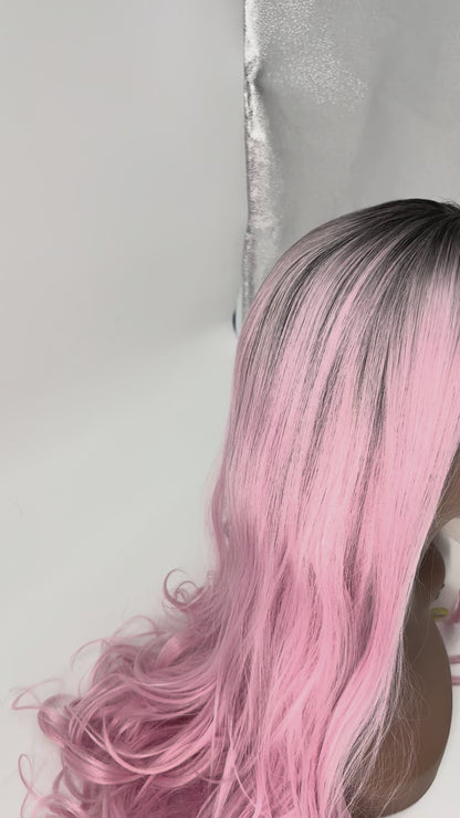 24" T1B/Pink Synthetic Lace Front Wig