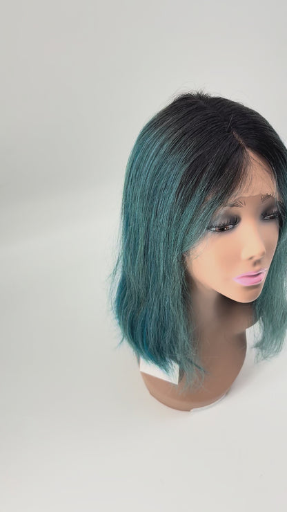 Ombre Lace Front Bob Wig – Blue-Green – 14”