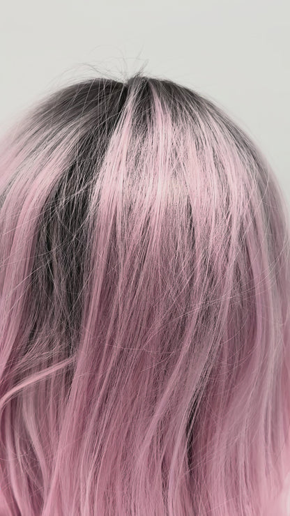 24" T1B/Pink Synthetic Lace Frontal Wig