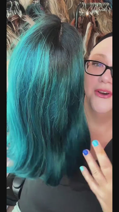 Ombre Lace Front Bob Wig – Blue-Green – 14”