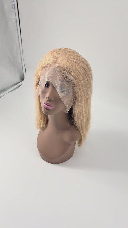 14" Straight Human Hair Wig – Color 27 Honey Blonde