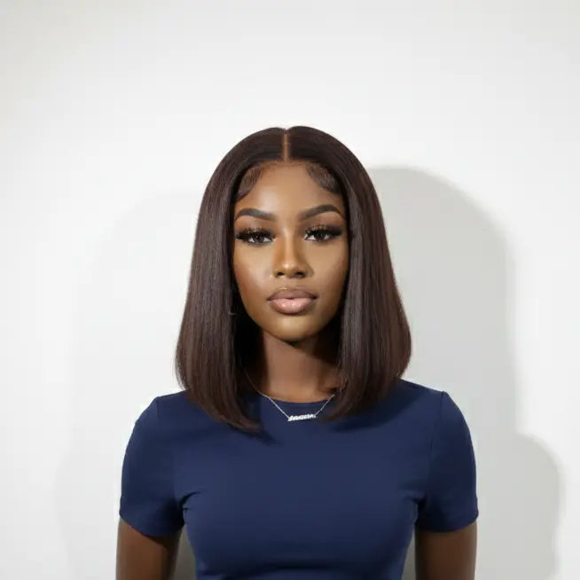 Natural Straight Bob Human Hair Lace Front Wig – Middle Part, Realistic & Lightweight KIWI HAIR BEAUTY