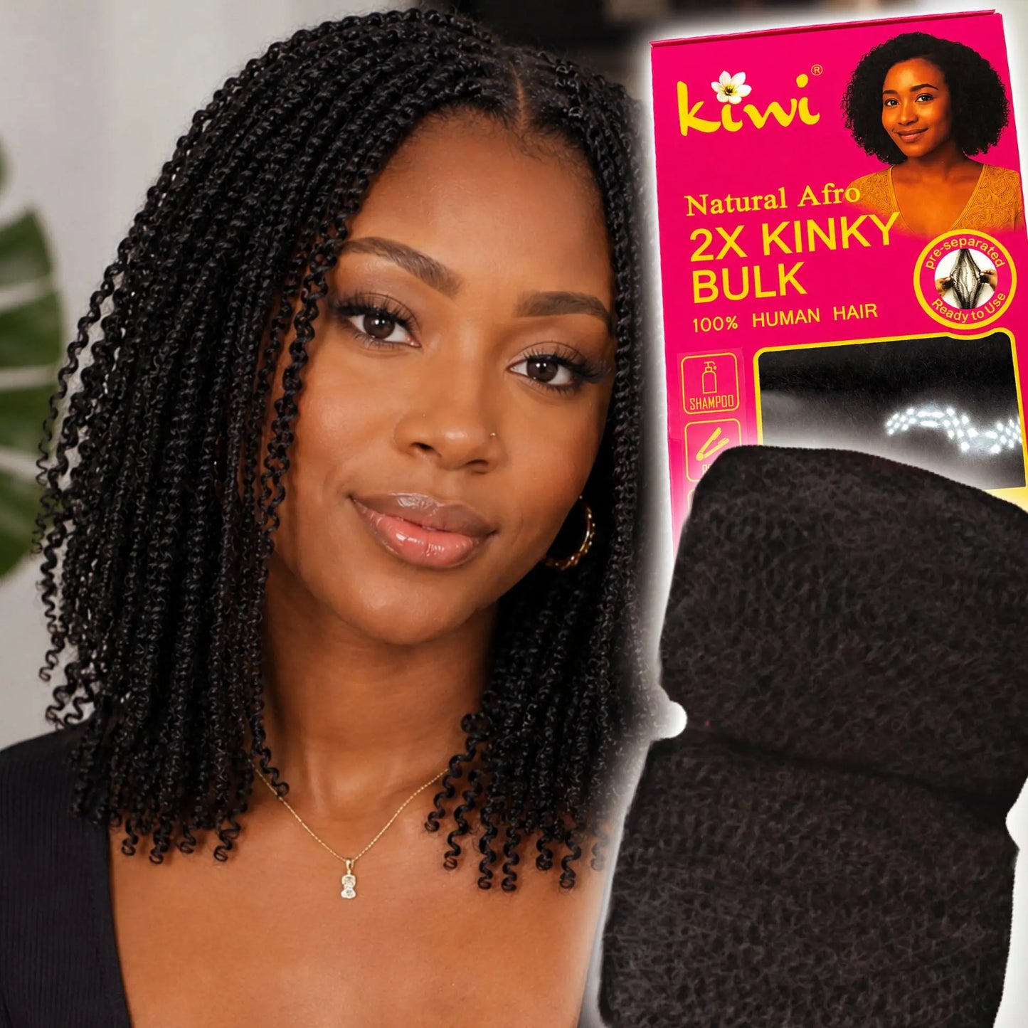 KIWI® 100% Afro Kinky Bulk Hair – Natural Afro Texture for Twists & Braids KIWI HAIR BEAUTY